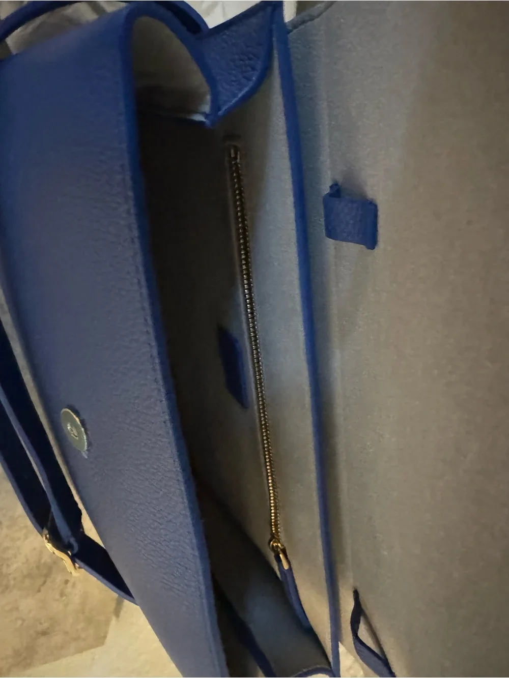 Senreve Azure Leather Satchel with Gold Buckle